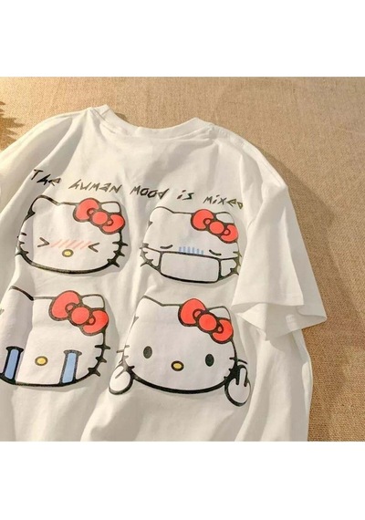Noıssey Köstebek Etiket Hello Kitty Sick Emoji Beyaz Oversize T-shirt Lost884