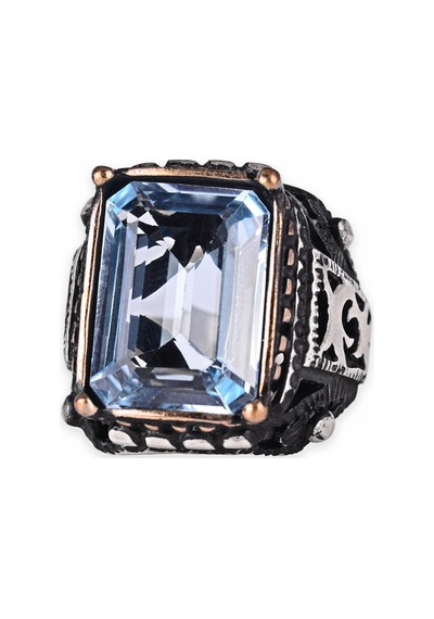 Kambo El Yapımı 925 Ayar Gümüş Mavi Topaz Taşlı Erkek Yüzük - 17 Gr