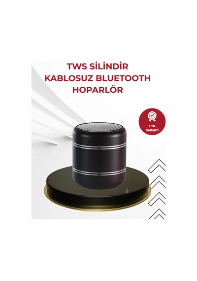Hubrendy Tekno Kompakt Silindir Metal Bluetooth Hoparlör 400 Mah Uzun Pil Tws Destekli