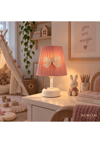 Gül Kurusu Pembe Keten Kumaş Kız Çocuk Odası Pilli Masa & Gece Lambası Çok Renkli