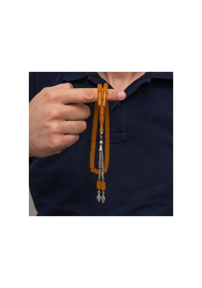 Metal Püsküllü 7x11 Mm Kesme Sıkma Kehribar Tesbih Gümüş Gümüş