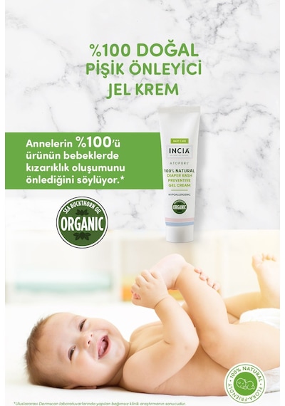 INCIA %100 Doğal Pişik Önleyici Jel Krem Organik Yalancı İğde Bakım Kremi Bitkisel 60 ml