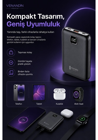 Cep Telefonu Uyumlu 10000 Mah Dijital Göstergeli Hızlı Şarj Powerbank Çok Renkli