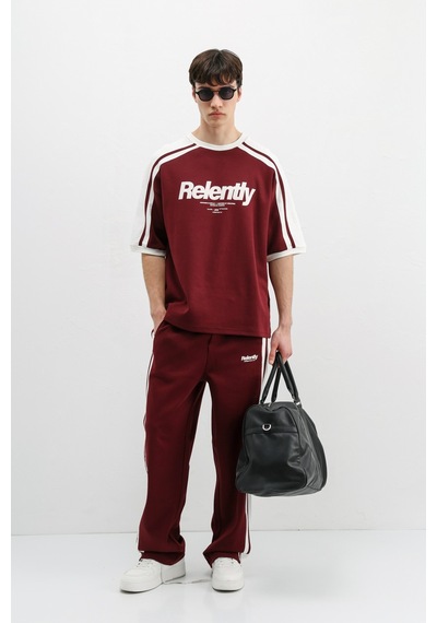 Oversize Baskılı Eşofman Takım V90-26 Bordo