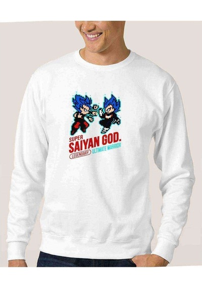 Anime Dragon Ball Baskılı Beyaz Erkek Örme Sweatshirt (530948754)