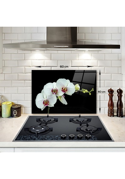 Decorita Cam Ocak Arkası Koruyucu | Zarif Orkide | 40cm x 60cm