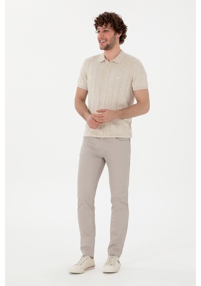 U.S. Polo Assn. Erkek Slim Fit Polo Yaka Krem Triko Tişört 50302970-VR071
