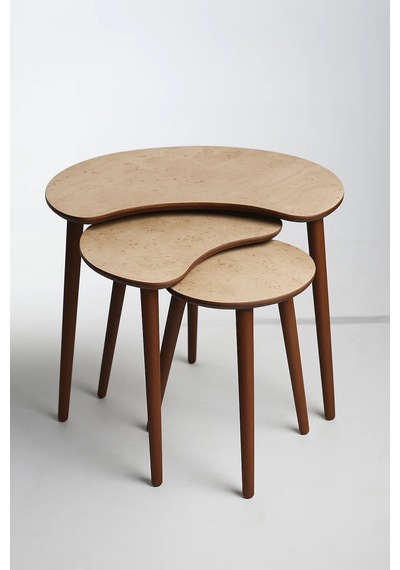Berlin 3'lü Zigon Sehpa &100 Mdf Traverten