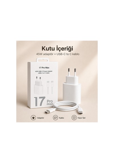 45w Type-c Hızlı Şarj Adaptörü Usb-c To C Kablo Seti 1 Metre Beyaz