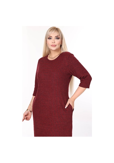 Çift Cepli Desenli Esnek Kışlık Büyük Beden Midi Elbise 45a-2699 Desenli