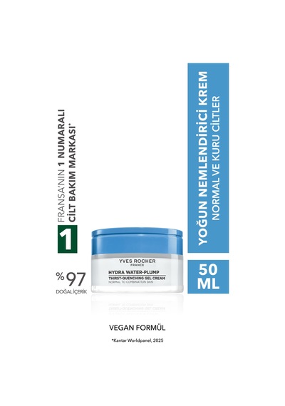 Yves Rocher Jel Krem - Hyaluronik Asit, Aloe Vera,papatya -hydra Water Plump Nemlendirici Botanik Kompleks 50ml
