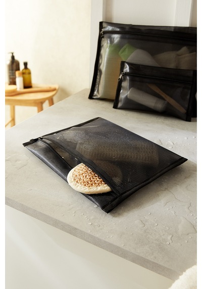 Ocean Home Textile 3'lü Su Geçirmez Pvc Astarlı Siyah Renk File Islak Kuru Çantası 20 X 13 / 24 X 20 / 30 X 24 Cm