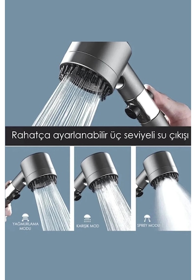 Tilbe Home 2 Adet 3 Fonksiyonlu Banyo Duş Başlığı Kireç Önleyici Turbo Yüksek Basınçlı Duş Başlığı Çok Renkli