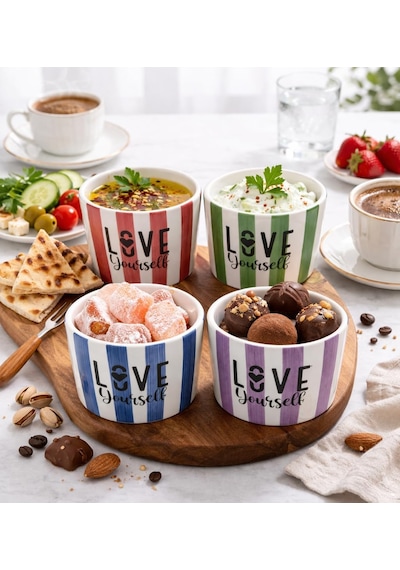 Arvale Love Yourself 4'lü Seramik Kase 8 Cm - Tatlı, Granola Ve Dondurma Sunum Kasesi Diğer