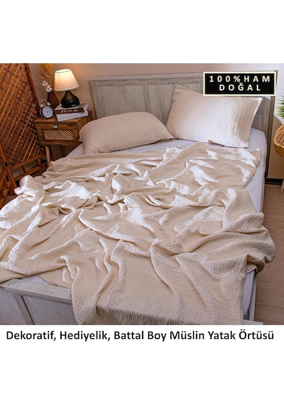 Püskül Battal Boy Çift Kişilik Müslin Yatak Örtüsü Ve Pike, 4-katlı, Lüks Çok Renkli
