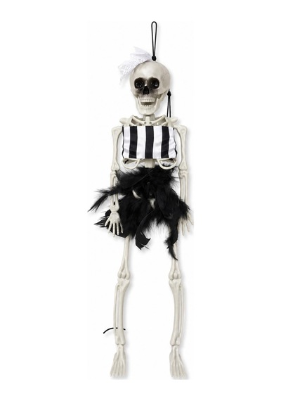 Beyaz Fiyonklu Tüllü İskelet Süs 43 Cm Halloween Cadılar Bayramı Parti Malzemesi