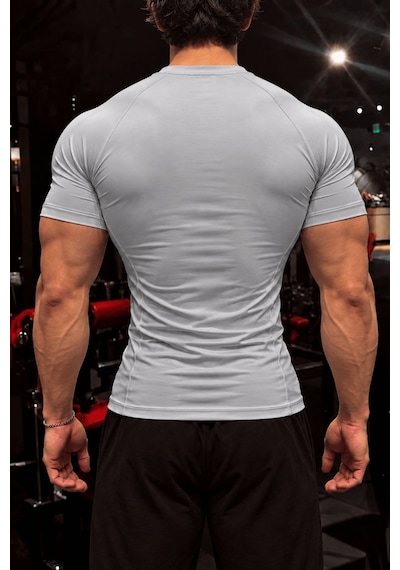 Genius Store Erkek Dalgıç Kumaş Compression Spor Tişört Muscle Body Fit Gym Antrenman T-shirt Compression-t-shirt Gri