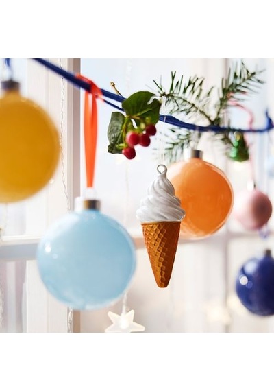 Ikea Vınterfınt Ağaç Süsü, Sarı-beyaz, 11.5 Cm, Dondurma