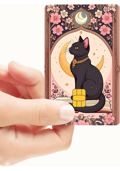 Siyah Kedi Ve Ay Temalı Mistik Dekoratif Kredi Ve Banka Kartı Kaplama Sticker Standart