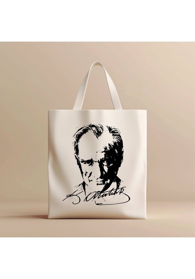 Atatürk Portre Ve İmzalı Bez Çanta - Hobi Hediye Çok Renkli