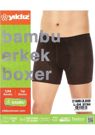 Yıldız 3'lü Siyah Bambu Erkek Boxer 321