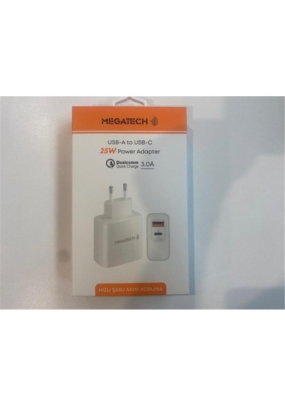 Megatech 25w2 Usb-a To Usb-c 3.0a 25w Ev Şarj Kafa Hızlı Şarj Akım Koruma