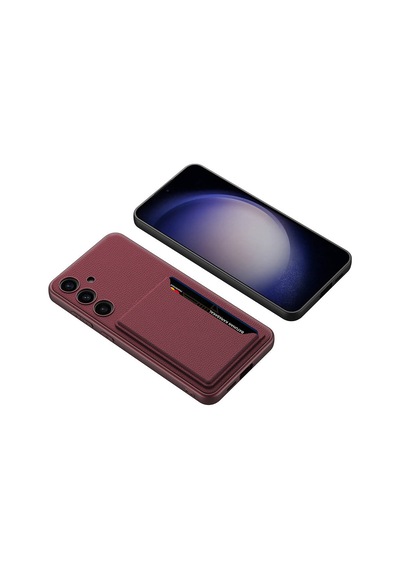 Galaxy S24 Plus Suni Deri Arka Yüzey Zore Kartlıklı Kıpta Silikon Kapak Gümüş