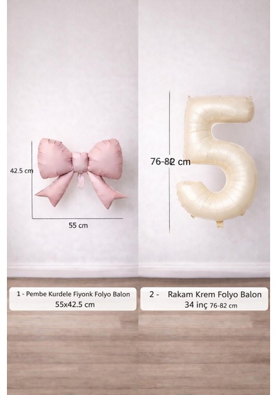 Pembe Fiyonk & Krem 5 Rakam Folyo Balon Seti Pembe Krem
