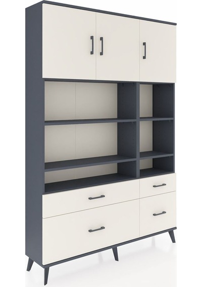 Arges Dolap 10 Raflı 4 Çekmeceli 3 Kapaklı 132x30x195 Antrasit-aytaşı/aytaşı Aytası/aytası