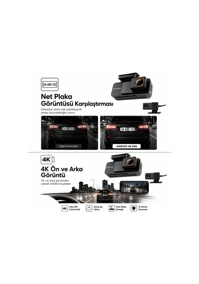 Bagajon 4k Pro Ultra Hd Wifi Gps Adas Araç İçi Kamera Yapay Zeka, Gece Görüşü, G-sensör, 24 Saat Park Modu, Ön + Arka Kamera