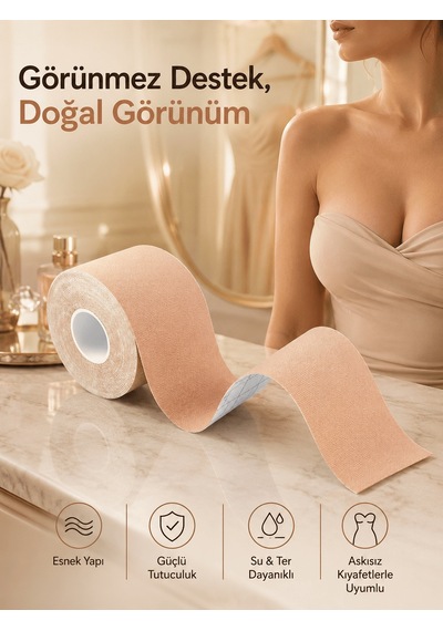 Erdo01ticaret Toparlayıcı Göğüs Bandı Şekillendirici Ten Rengine Uygun Esnek Hassas Ciltlere Uygun Bordo - Krem