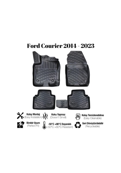 Ford Courier 2014 2015 2016 2017 2018 2019 2020 2021 2022 2023 İle Uyumlu Araca Özel 3d Havuzlu Paspas Takımı A+ Kalite 1 Adet
