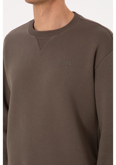 U.S. Polo Assn. Erkek Comfort Fit Bisiklet Yaka Şardonlu Vizon Basic Sweatshirt 50313757-VR052