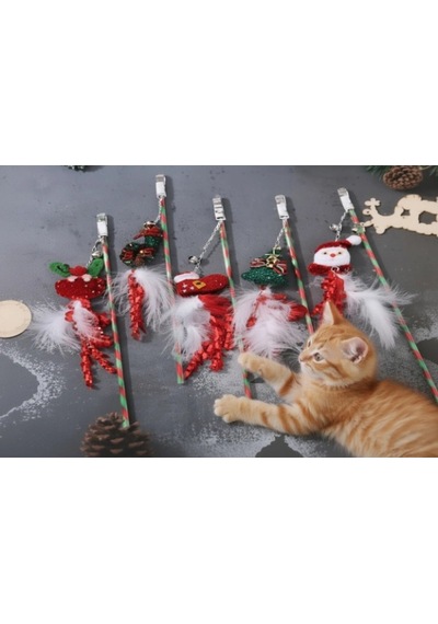 Vipmarketim Yılbaşı Temalı Zilli Kedi Oyun Oltası