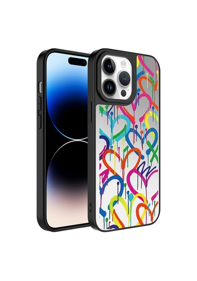 Zeyline Apple Uyumlu iPhone 14 Pro Max Aynalı Desenli Kamera Korumalı Parlak Zore Mirror Kapak-kalp