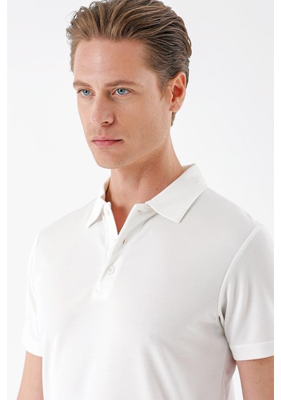 Efor Slim Fit Düğmeli Polo Yaka Pamuklu Beyaz Tişört Ts 879 Beyaz