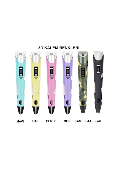 Sarı Renk 3D Pen Kalem Yazıcı ve 20 M Pla Filament 10 Renk x 2 M