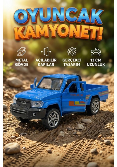 Mavi Diecast 1:32 Metal Çek Bırak Pickup Kamyonet - Açılabilir Kapılı Oyuncak Araba 13 Cm Çok Renkli