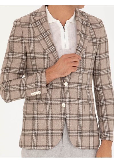 Cacharel Kahverengi Slim Fit Keten Karışımlı Ceket
