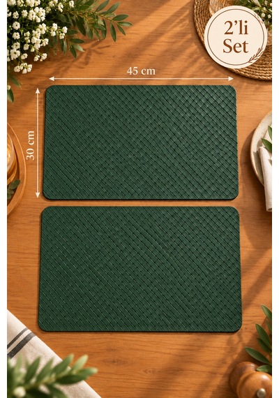 2'li Deri Amerikan Servis Seti 45x30 Cm Örgü Dokulu Supla Masa Servis Altlığı Haki - 939971829 Haki