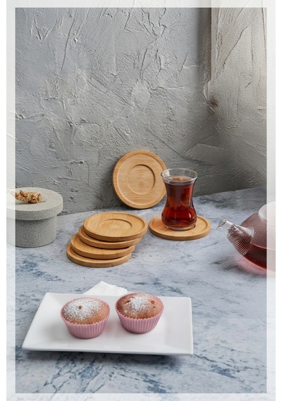Bambu Çay Tabağı 6'lı Set - Doğal Ahşap Çay Bardak Altlığı 00105