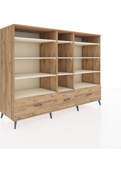 Kronos Dolap 12 Raflı 3 Çekmeceli 220x59x163 Çam-aytaşı/çam Çam-aytaşı/çam
