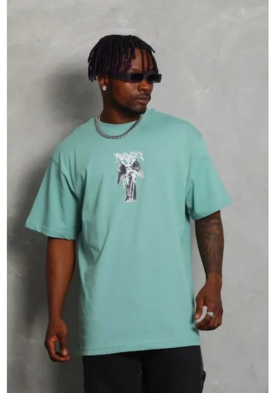 Modi Erkek Baskılı T-shirt Kısa Kol Bisiklet Yaka Regular Fit Rahat Kalıp Günlük Tişört - Mint Yeşili Yeşil
