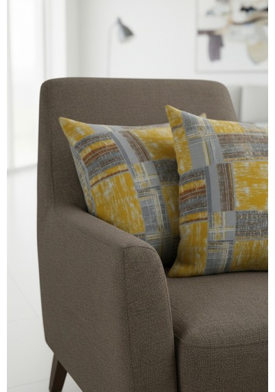 Chevron Bohem Dekoratif Punch Yastık Kırlent Kılıfı 2 Adet 45x45 Etnik Sarı 45 x 45