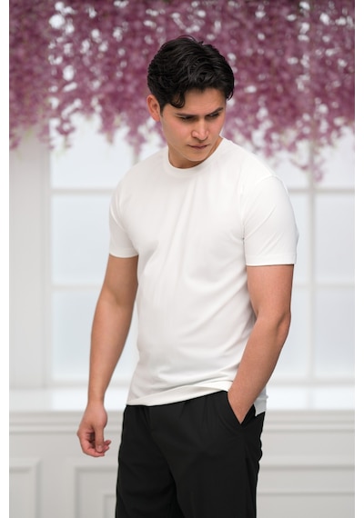 Paul Martin Slimfit Lyocell Kumaş Likralı Küçük Armürlü Bisiklet Yaka T-shirt Beyaz