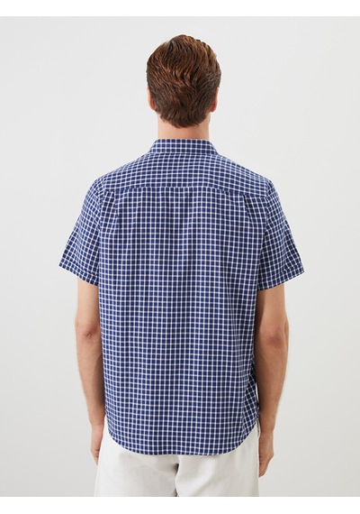 Lcwaıkıkı Classic Lacivert Regular Fit Kısa Kollu Ekose Oxford Erkek Gömlek