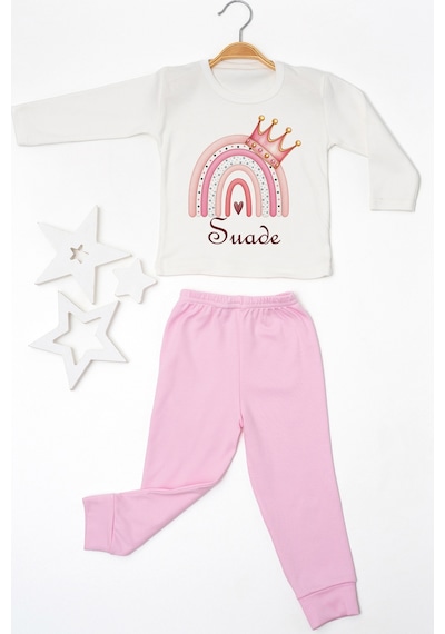 Pia Baby İsme Özel Kız Çocuk Pijama Takımı %100 Pamuk Penye İsim Baskılı Kişiye Özel Çocuk Pijaması 11046p14pi Krem