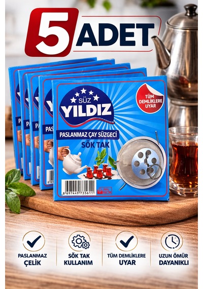 5 Adet Paslanmaz Çelik Çaydanlık Demlik Süzgeci Sök Tak Çay Süzgeci Tüm Demliklere Uyumlu Çaydanlık Filtresi Siyah