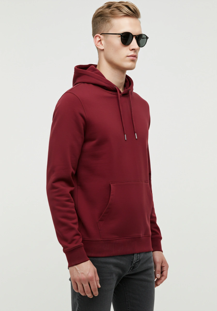 Erkek Oversize %100 Pamuk Yüksek Kalite Erkek Kapüşonlu Sweatshirt Kırmızı