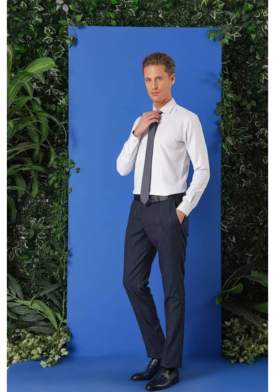 Efor Gk 719 Slim Fit Dokulu Pamuklu Klasik Mavi Gömlek Mavi